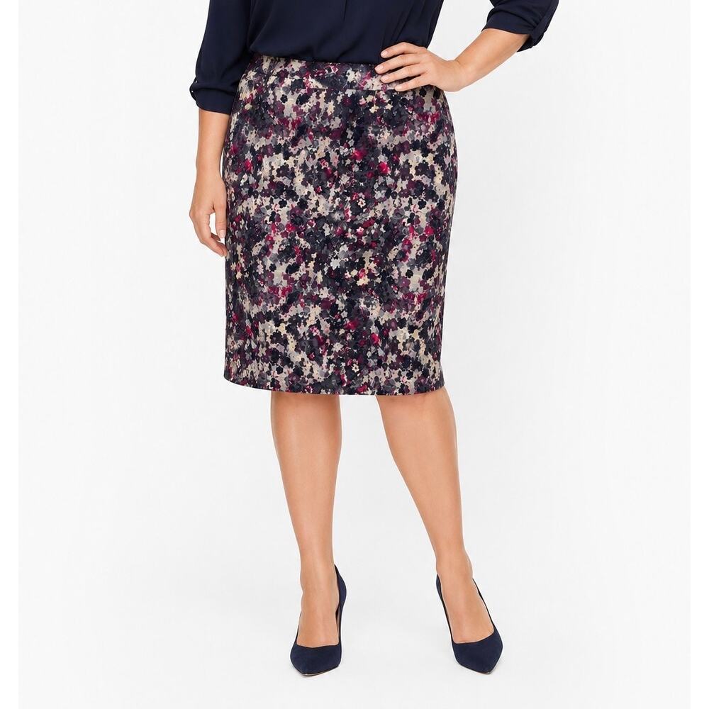 Talbots Woman Petites Floral Pencil Skirt Knee Length Purple Career Skirt 18WP